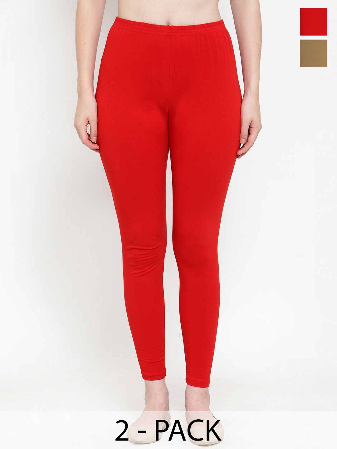 

GRACIT Pack Of 2 Cotton Ankle Length Leggings, Red
