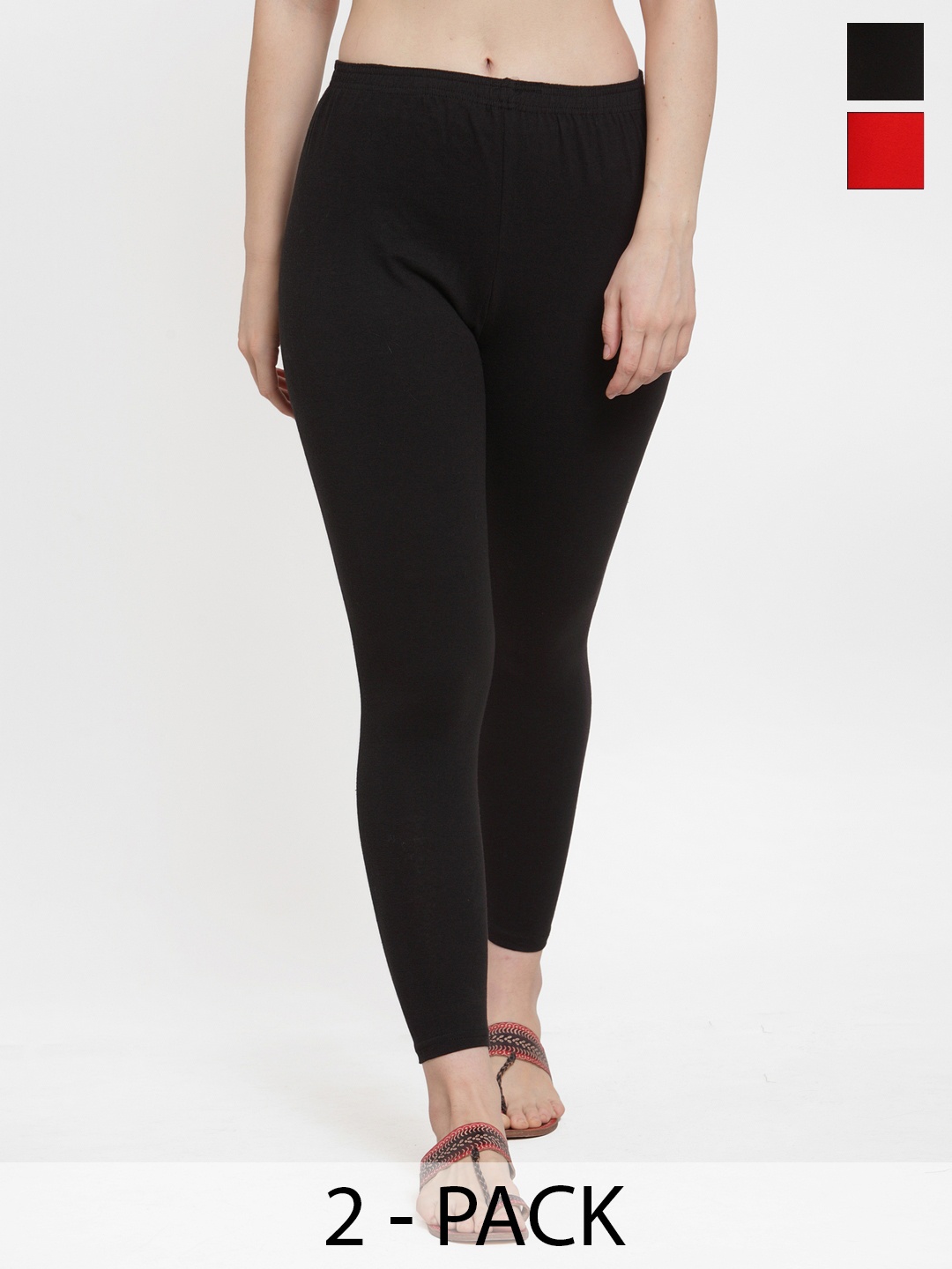 

GRACIT Pack Of 2 Soft Ankle-Length Leggings, Black