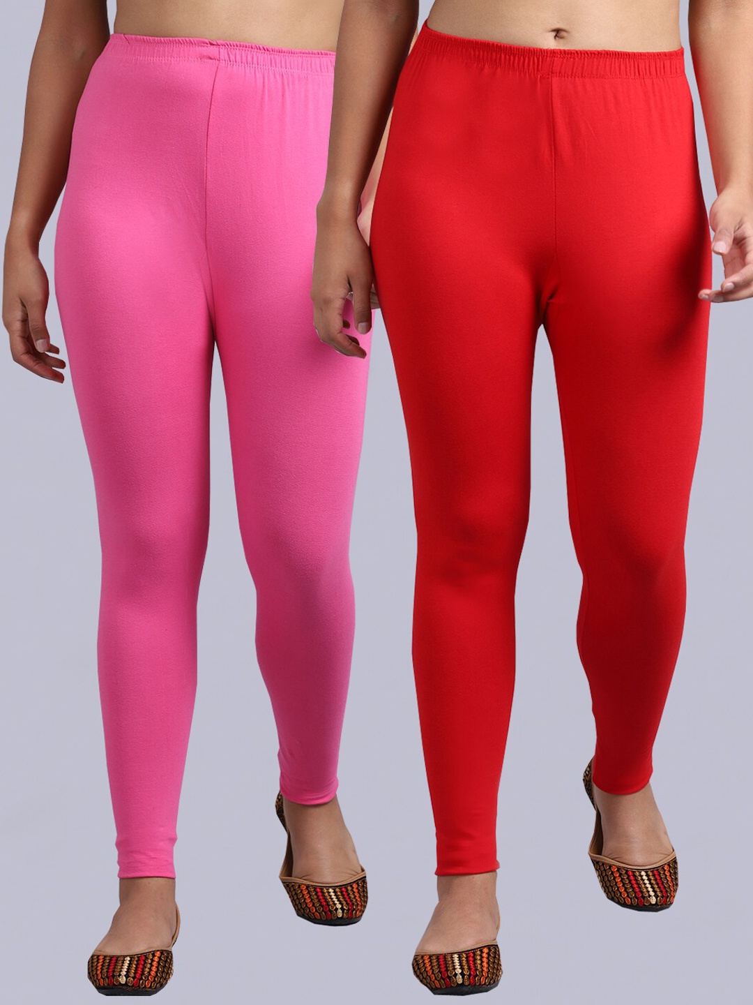

GRACIT Pack Of 2 Ankle Length Leggings, Red