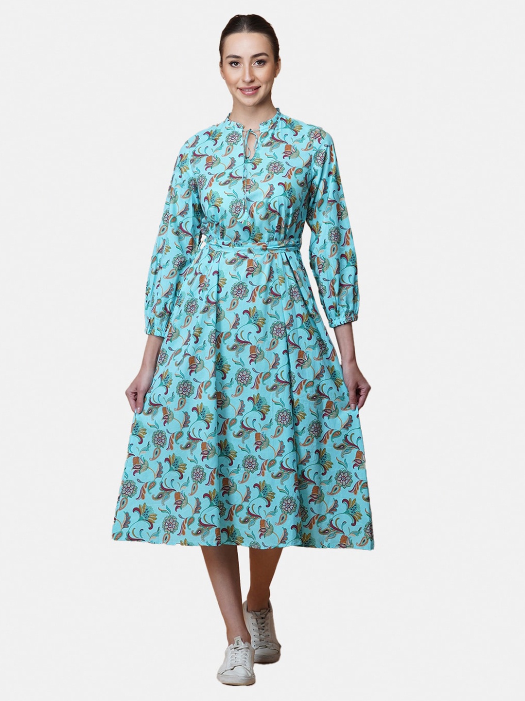 

GULAB CHAND TRENDS Women Floral Printed Cotton Midi Dress, Blue