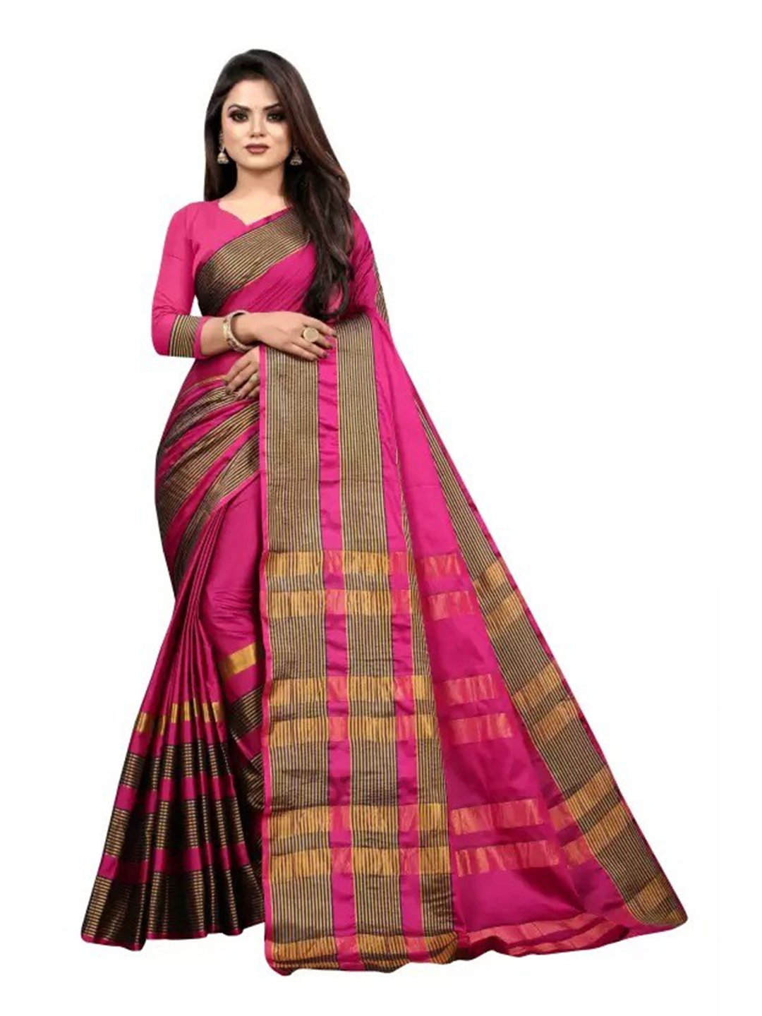 

KALINI Striped Zari Saree, Pink