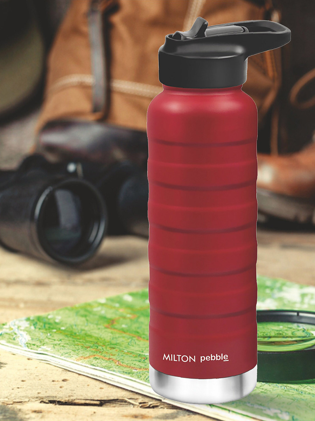 

Milton Pebble 530 Red Thermosteel 24 Hours Hot and Cold Water Bottle with Spout Lid 530 ml