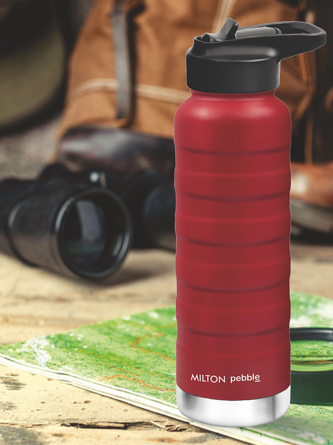 

Milton Pebble 710 Red Thermosteel 24 Hours Hot and Cold Water Bottle with Spout Lid 710 ml