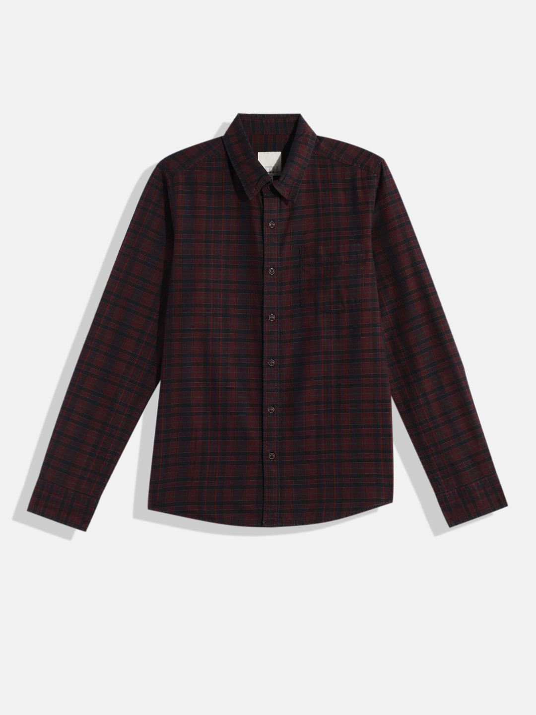 

Roadster Boys Standard Checked Casual Shirt, Burgundy