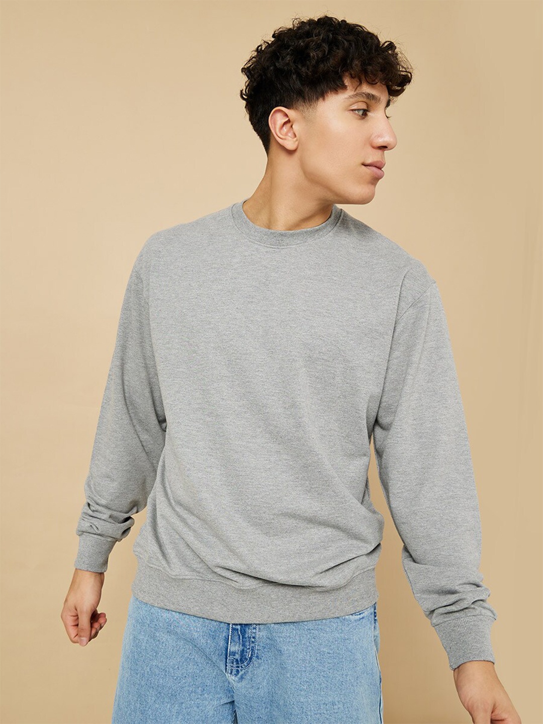 

Styli Men Cotton Boxy Fit Sweatshirt, Grey