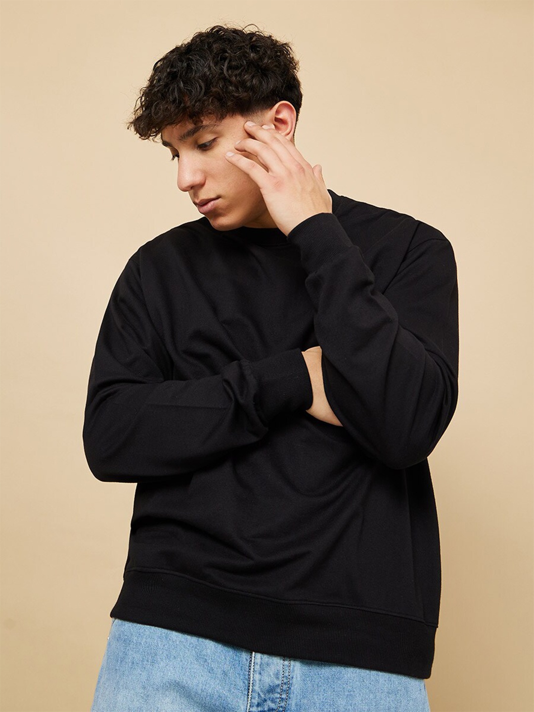 

Styli Men Cotton Pullover Sweatshirt, Black
