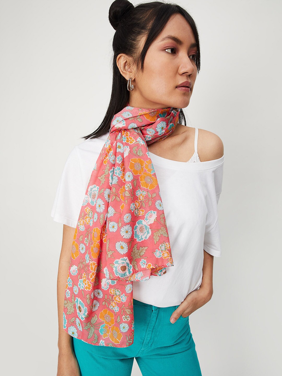 

max Women Floral Printed Scarf, Pink