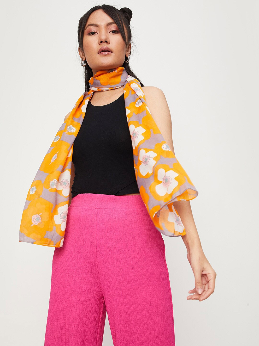 

max Women Floral Printed Scarf, Orange