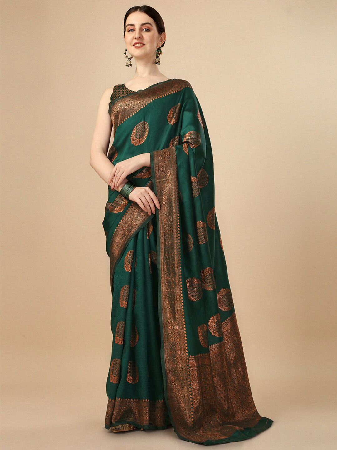 

Naishu Trendz Ethnic Motifs Zari Pure Silk Kanjeevaram Saree, Green