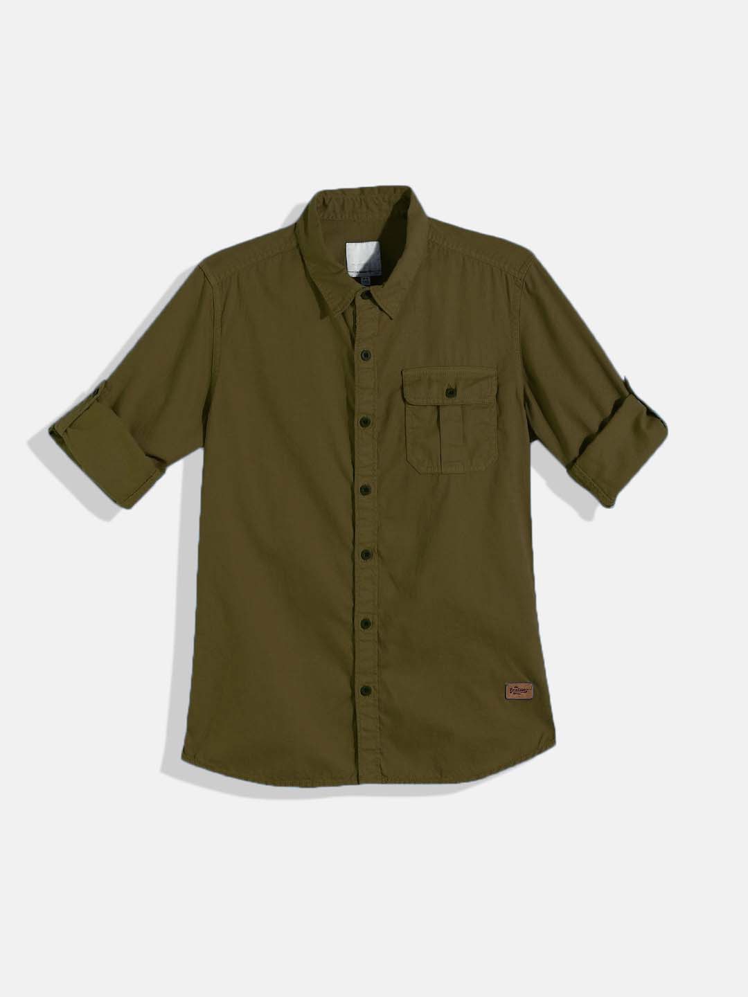 

Roadster Boys Standard Twill Weave Casual Pure Cotton Shirt, Green