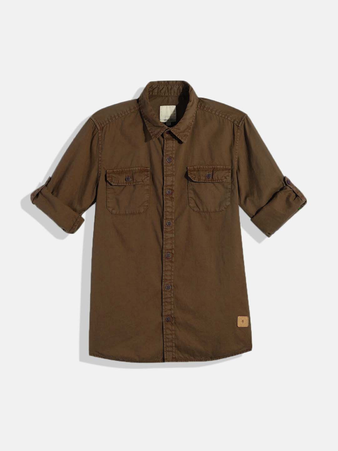 

Roadster Boys Standard Twill Weave Casual Pure Cotton Shirt, Coffee brown