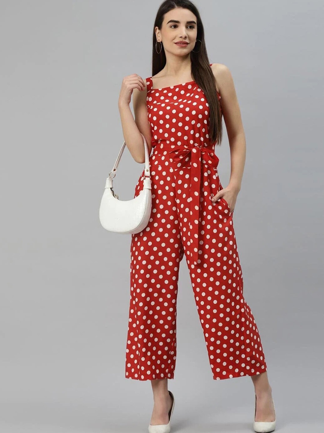 

SIRIKIT Polka Dots Printed Basic Jumpsuit, Red