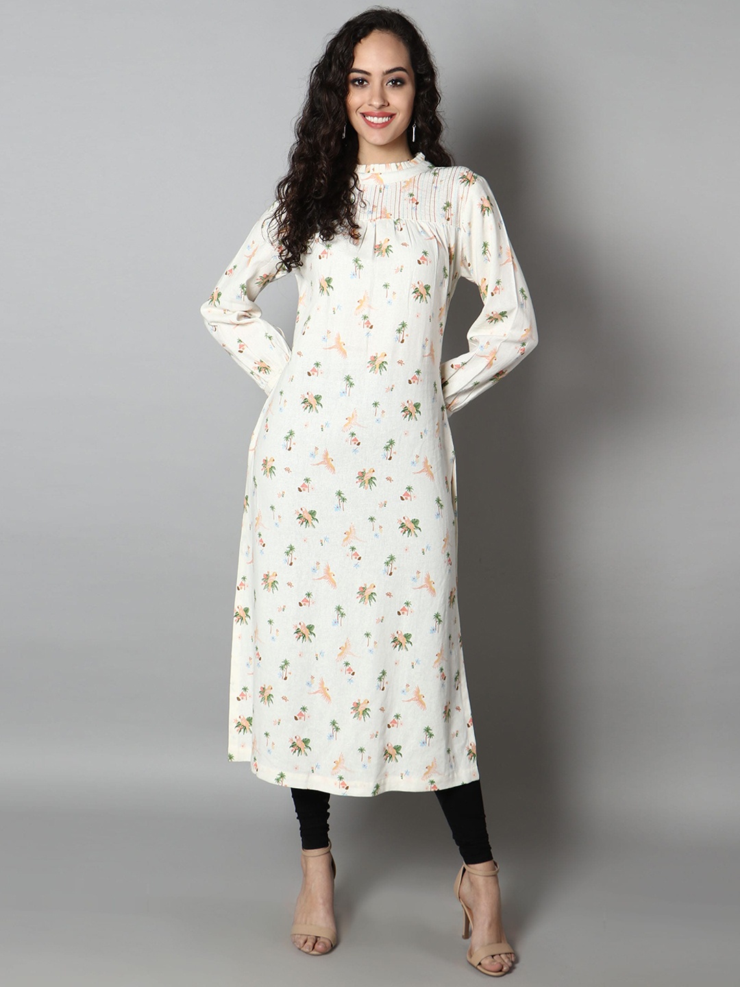 

See Designs Women Floral Printed Kurta, White
