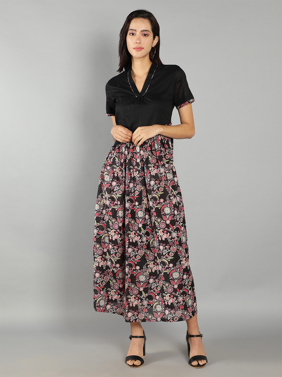 

See Designs Floral Maxi Cotton Dress, Black