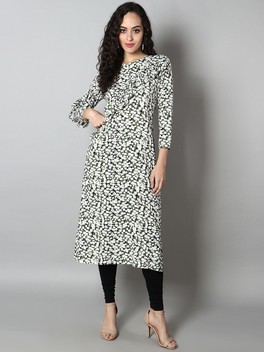 

See Designs Women Floral Printed Pure Cotton Kurta, Black
