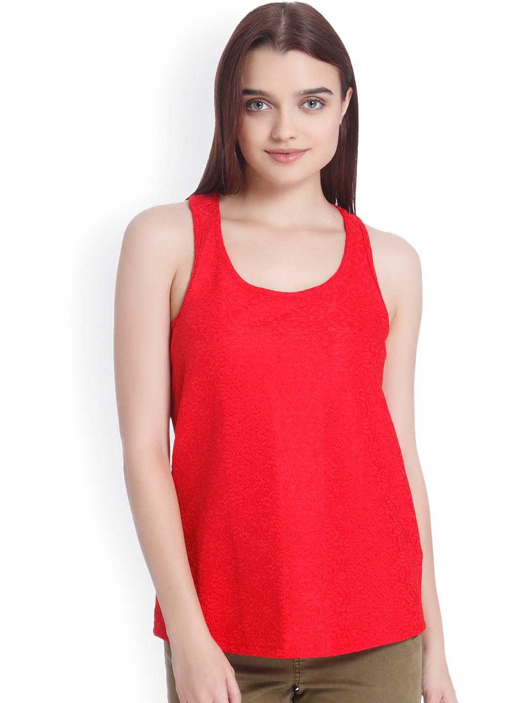 

Vero Moda Women Red Self Design Tank Top