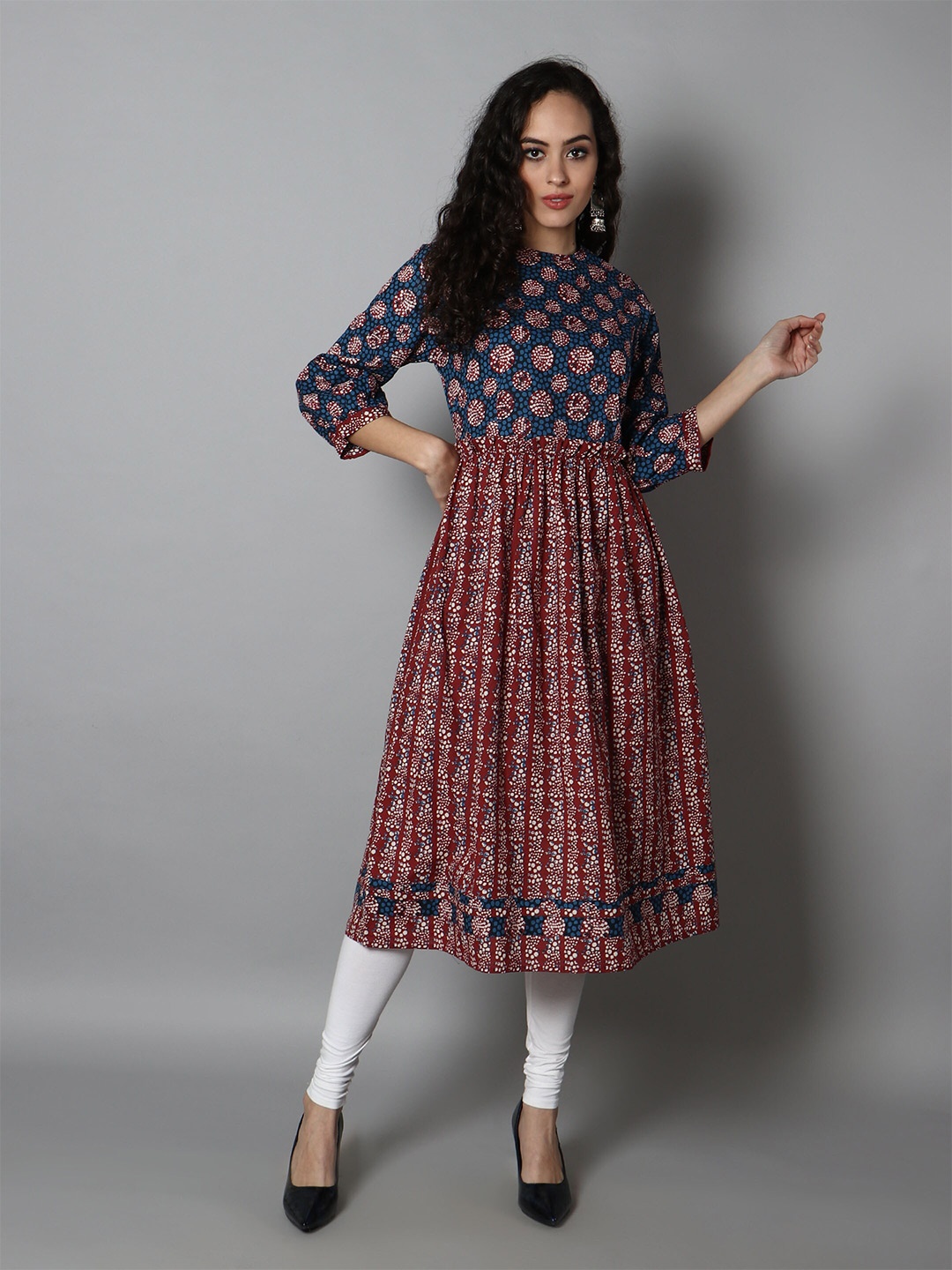 

See Designs Women Geometric Printed A-Line Cotton Kurta, Maroon