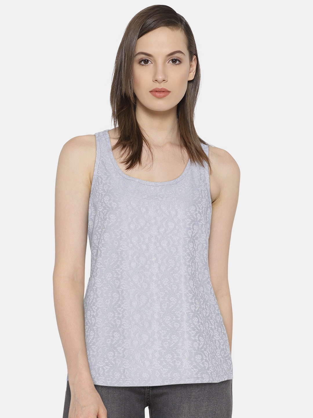 

Vero Moda Women Grey Self Design Tank Top