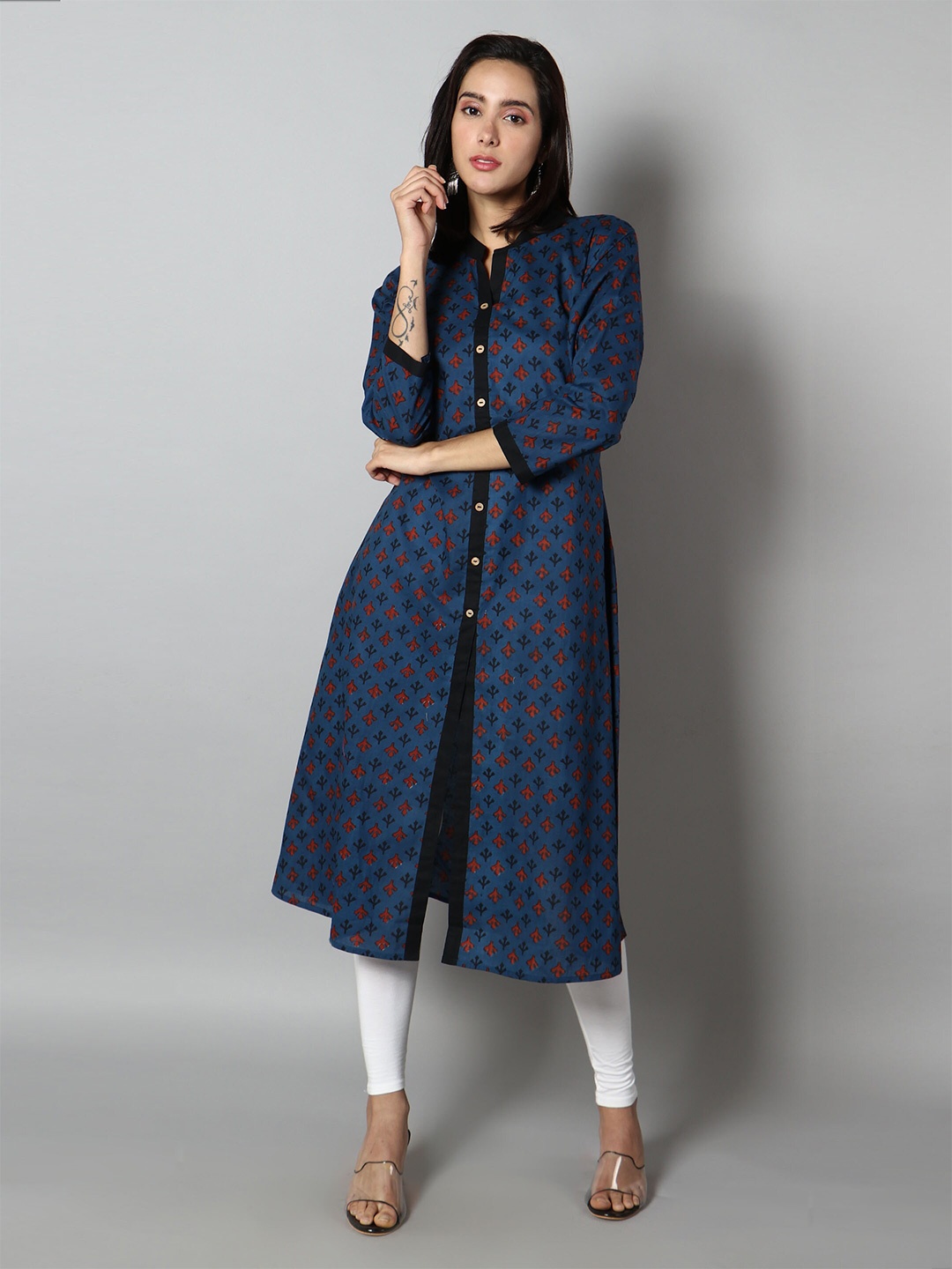 

See Designs A-Line Shirt Midi Cotton Dress, Navy blue