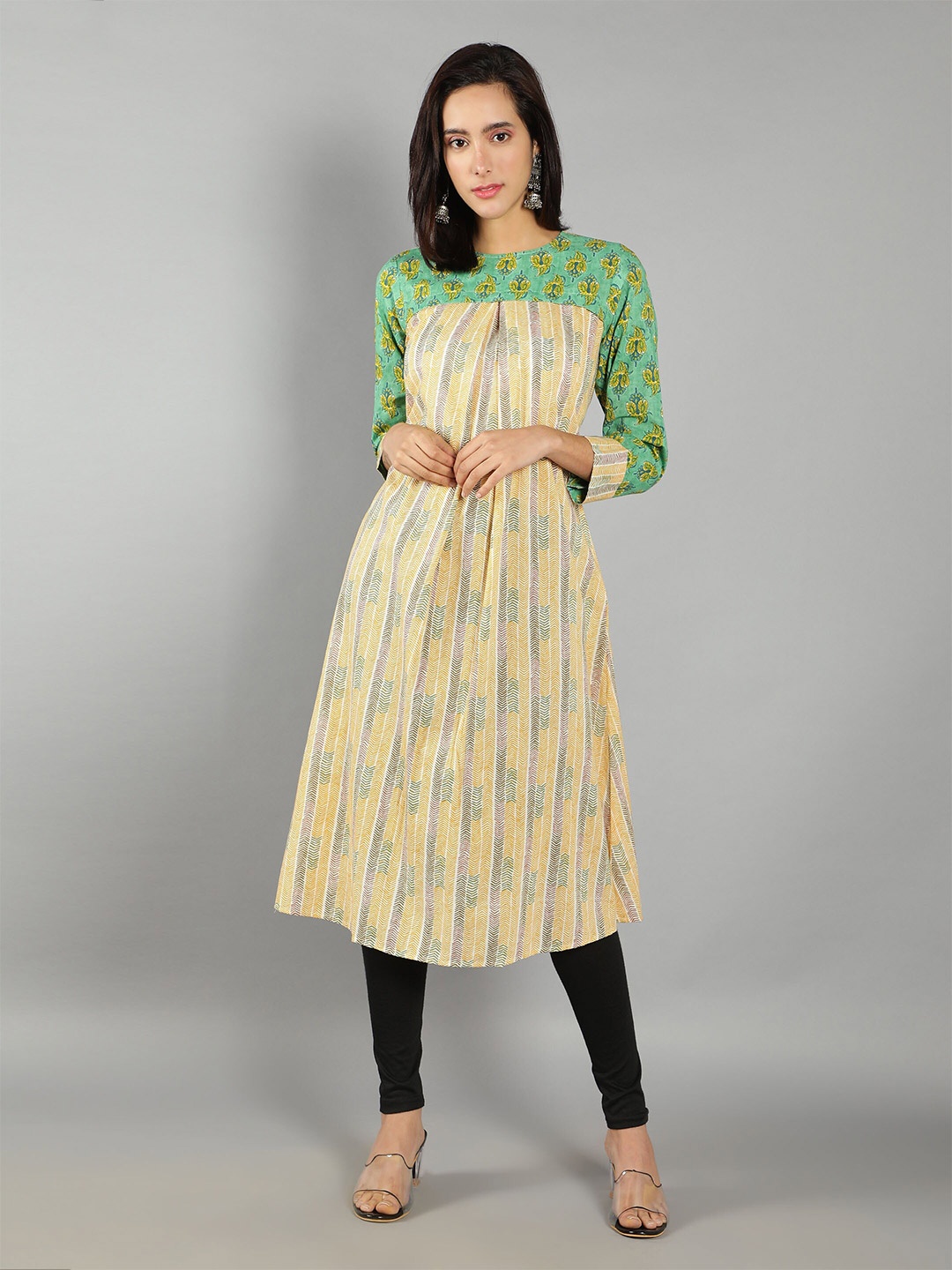 

See Designs Ethnic Motifs Printed A-Line Midi Dress, Green