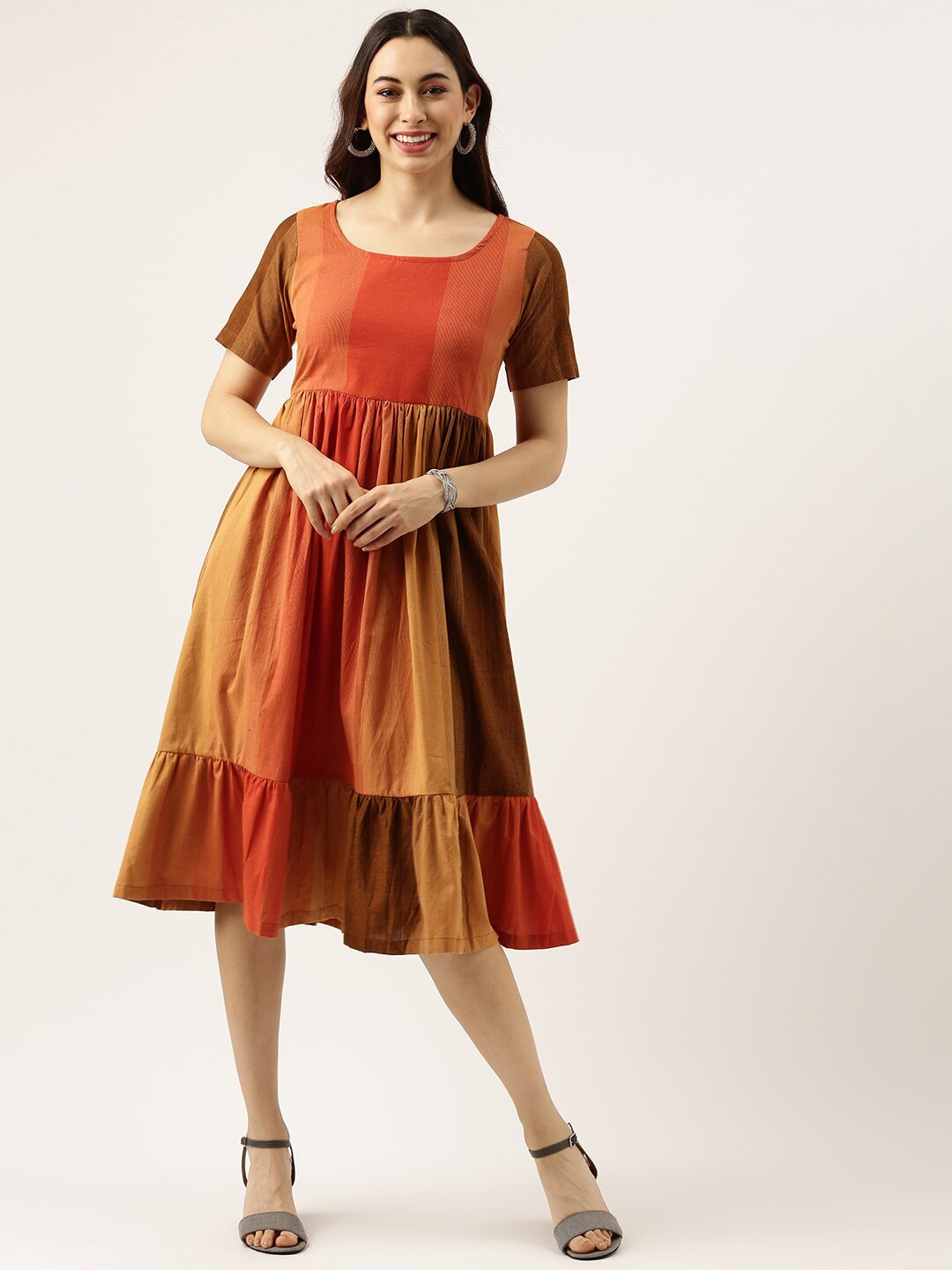 

Lokatita Cotton Colourblocked Dress, Brown