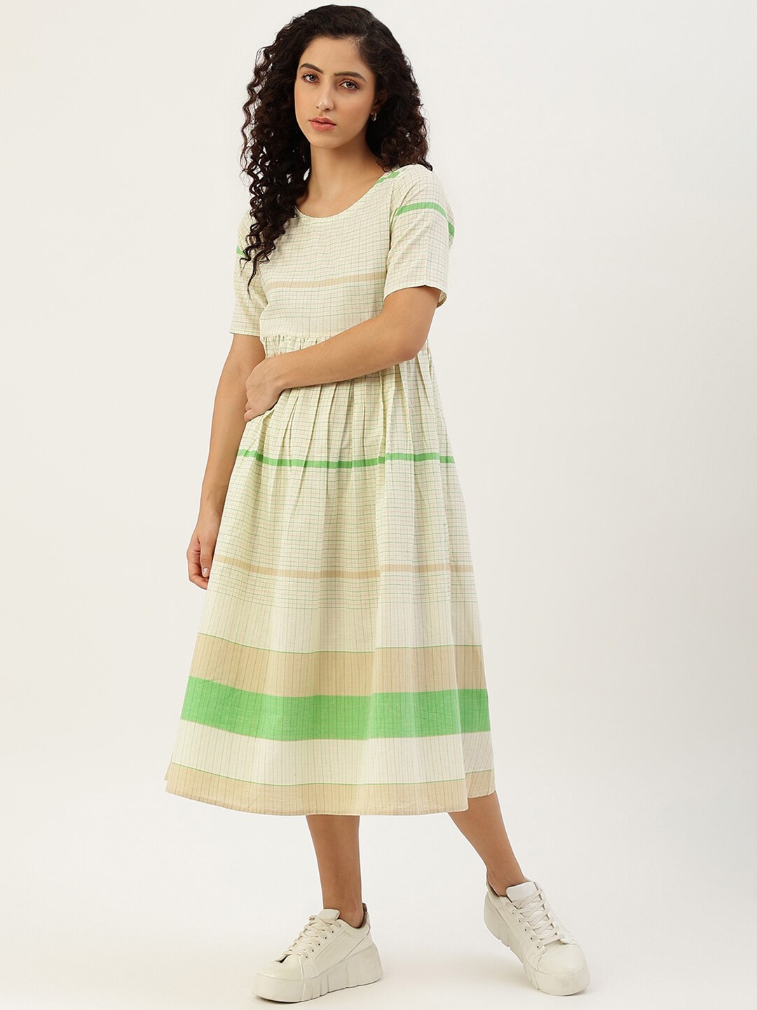 

Lokatita Checked Cotton Midi Dress, White