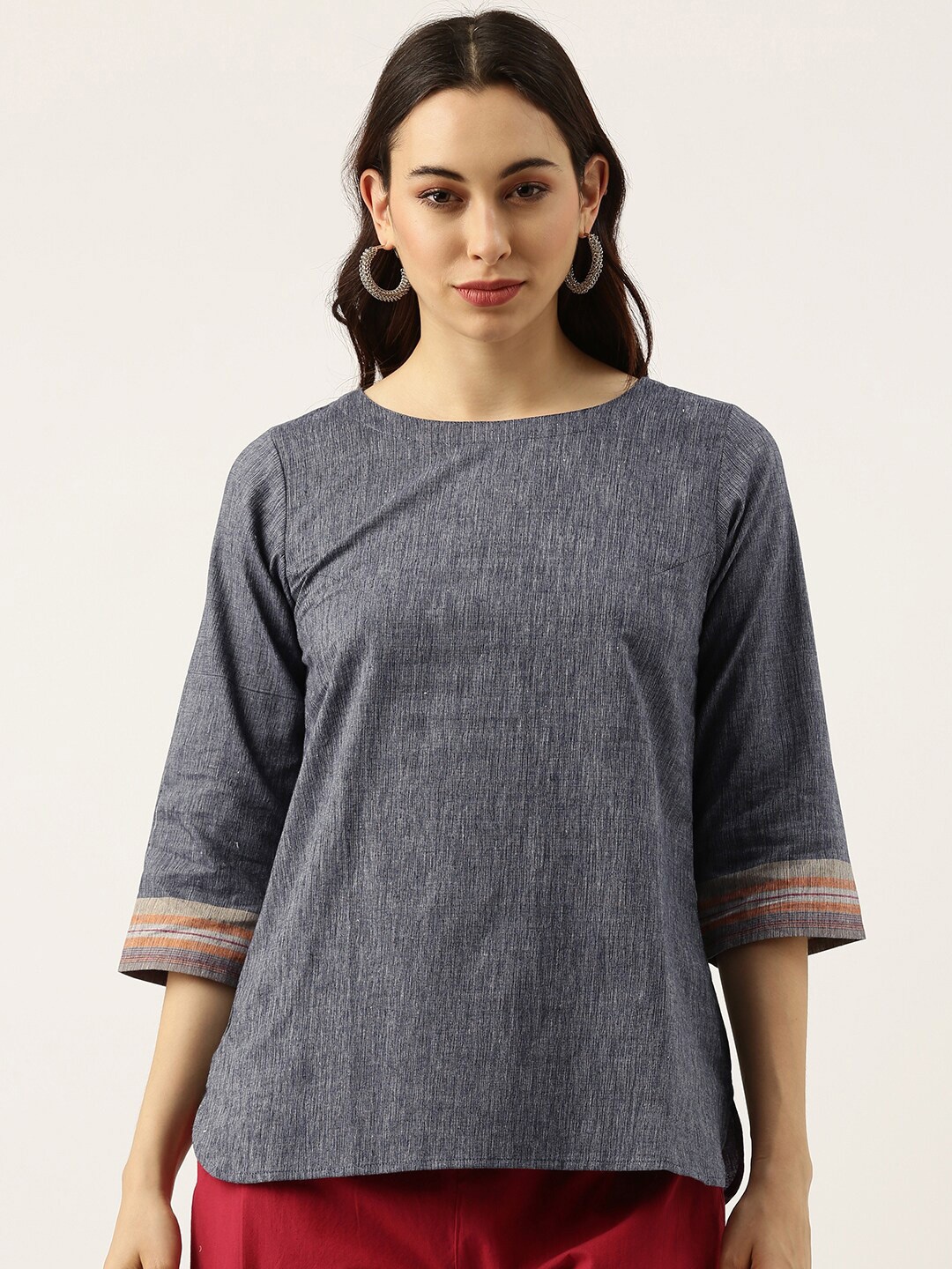 

Lokatita Round Neck Regular Cotton Top, Grey