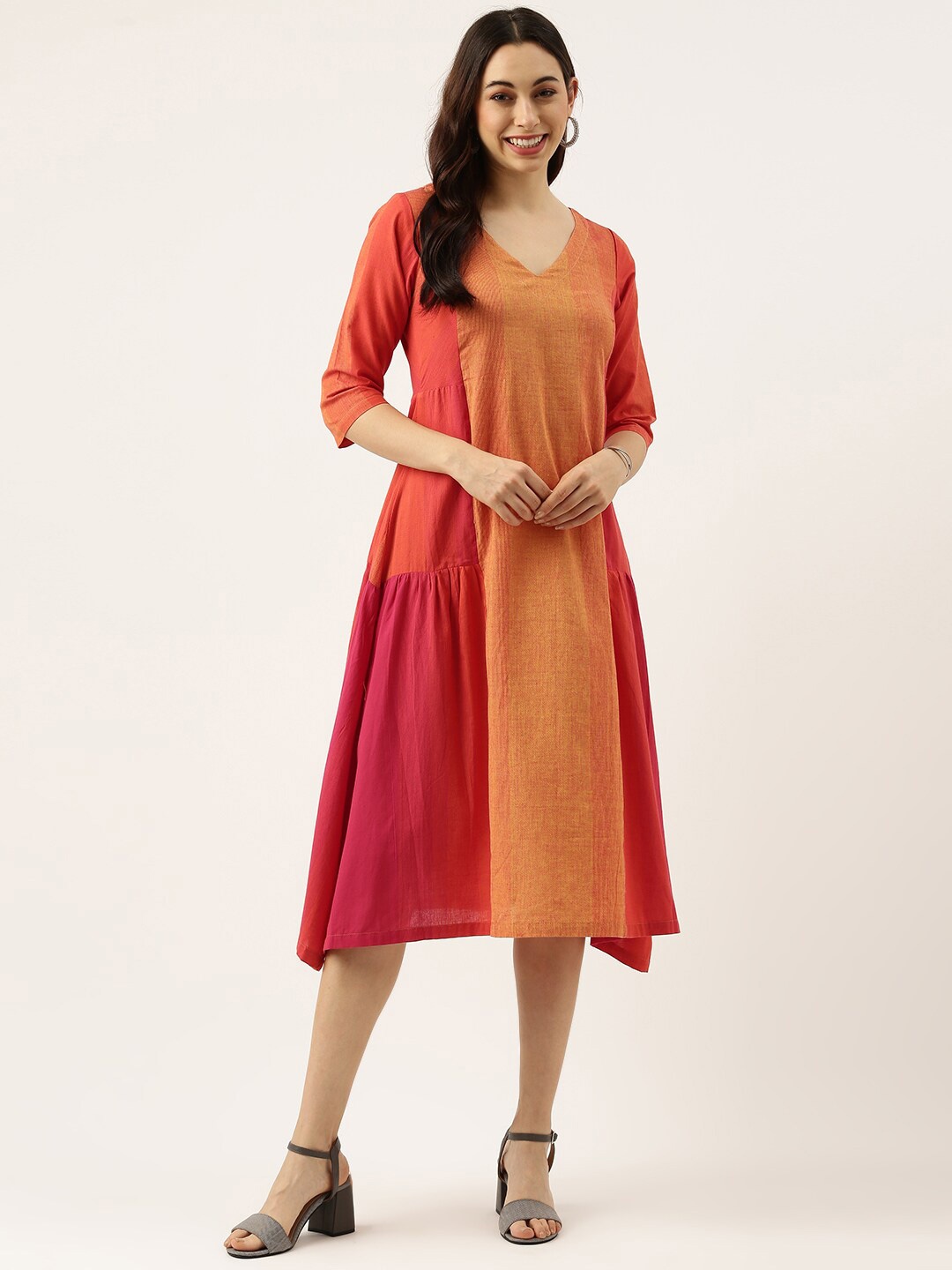 

Lokatita Colourblocked A-Line Cotton Midi Dress, Magenta