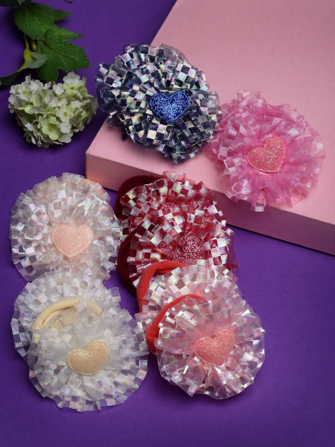 

VOGUE PANASH Women Set Of 12 Flower Lace Scrunchies, Pink