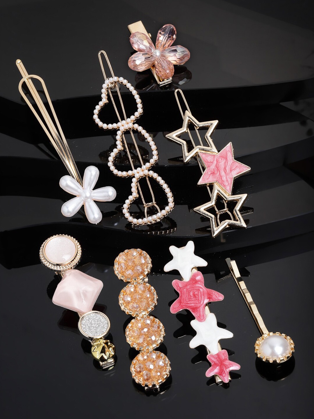 

VOGUE PANASH Women Set Of 8 Embellished Hair Pins, Gold