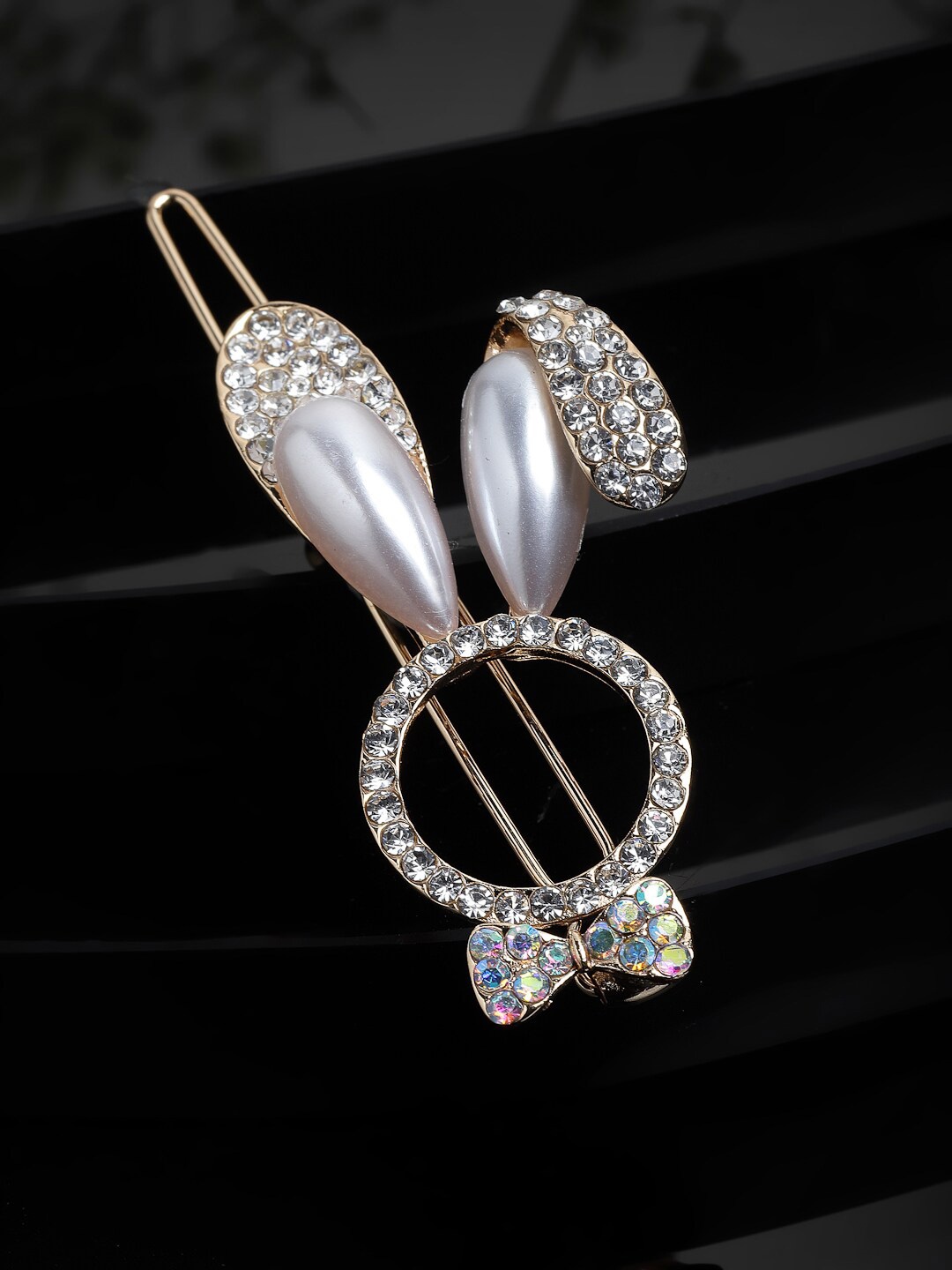 

VOGUE PANASH Gold-Plated Embellished Pearl Studded Bunny Bumpit Hair Pin