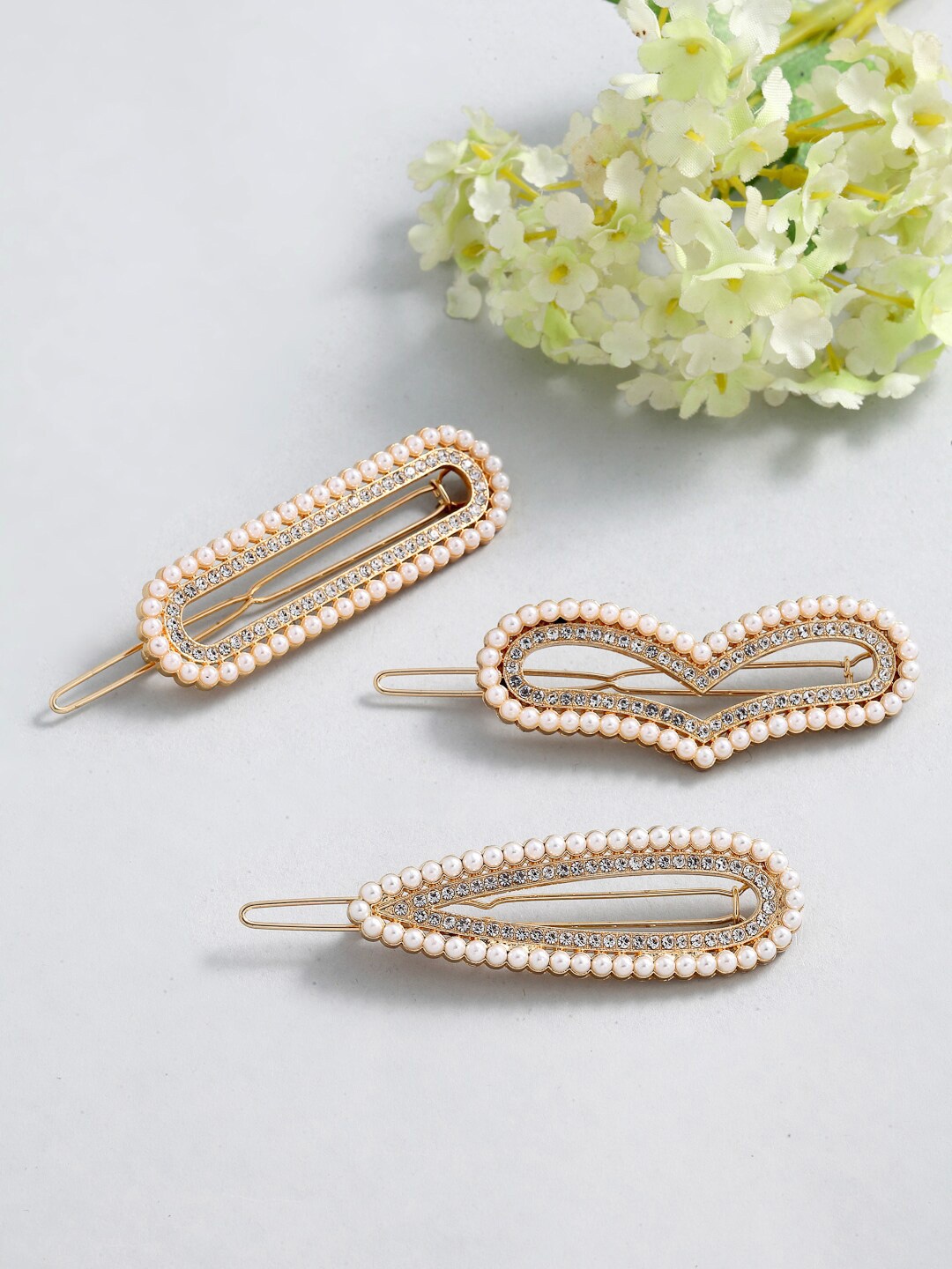 

PANASH Set of 3 Gold-Plated Pearl Embellished Bobby Pins