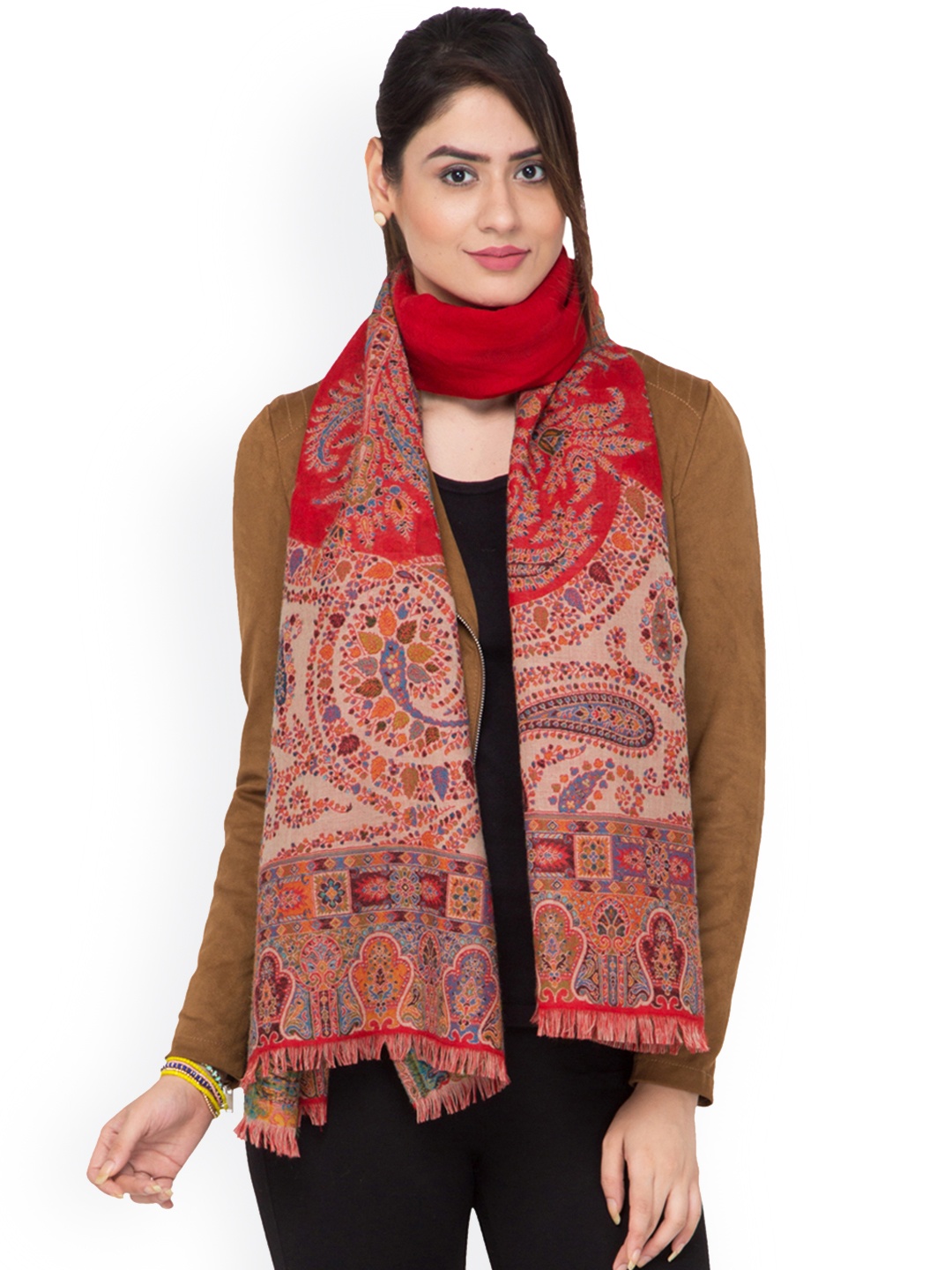 

SHINGORA Red Patterned Woollen Stole