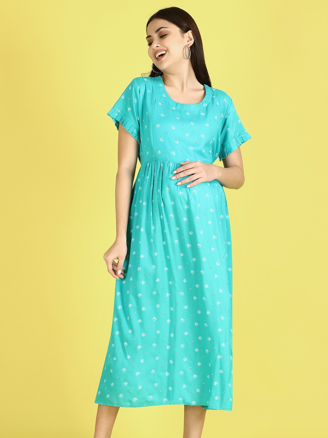 

NIGHTSPREE Floral Printed Fit & Flare Maternity Midi Dress, Blue