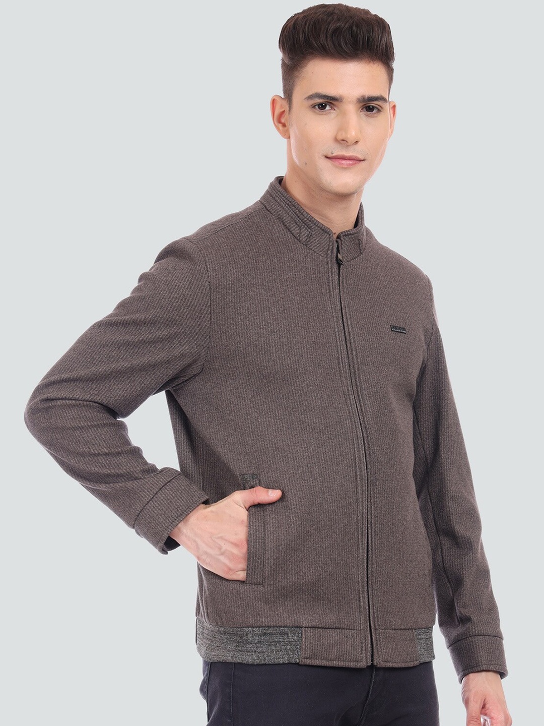 

YOUNG CLUB CLASSIC Men Striped Lightweight Wool Bomber Jacket, Coffee brown