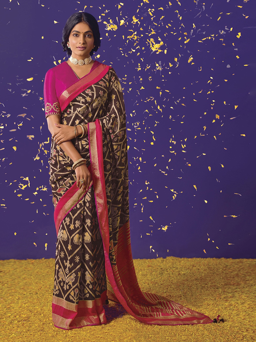 

elora Woven Design Zari Saree, Brown