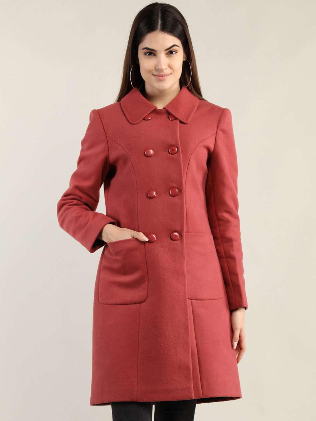 

Dlanxa Women Fleece Longline Overcoat, Peach