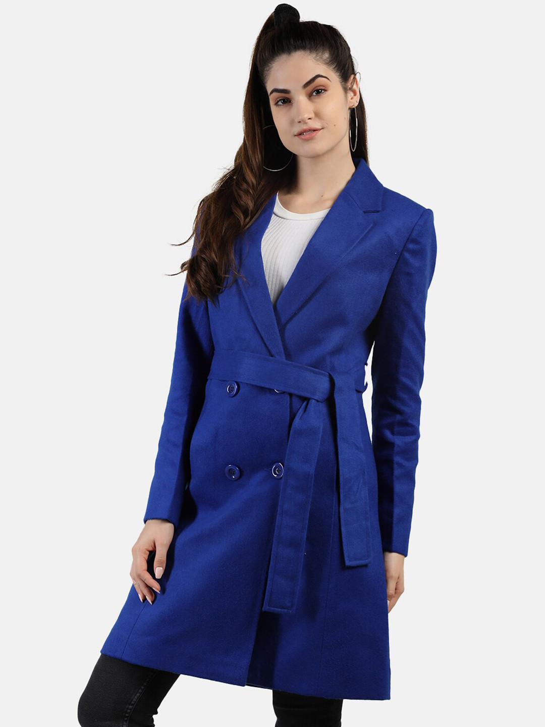

Dlanxa Women Fleece Longline Trench Coat, Blue