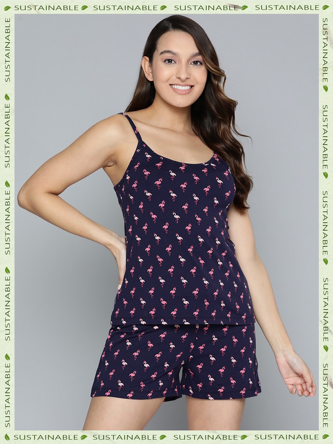 

HERE&NOW Animal Printed Organic Cotton Night suit, Navy blue
