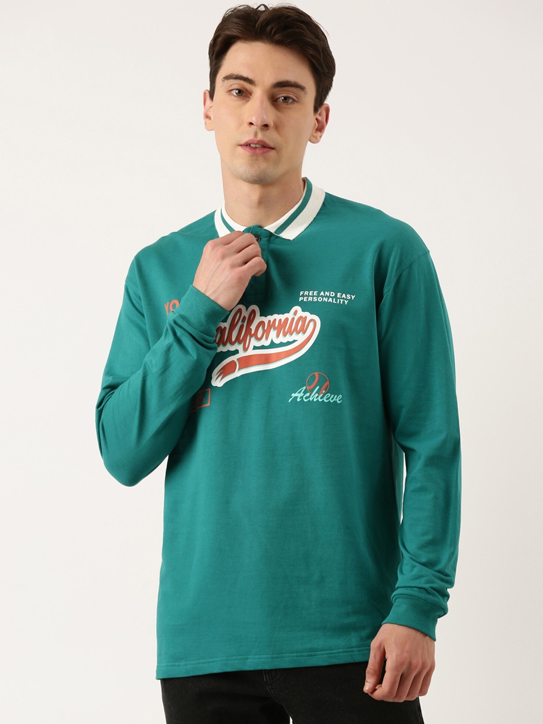 

Maniac Men Typography Printed Polo Collar Cotton T-shirt, Green