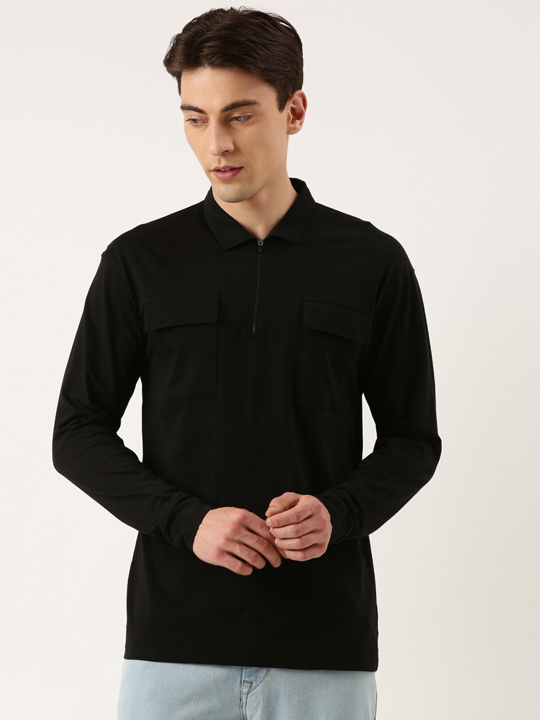 

Maniac Men Polo Collar Pure Cotton T-shirt, Black