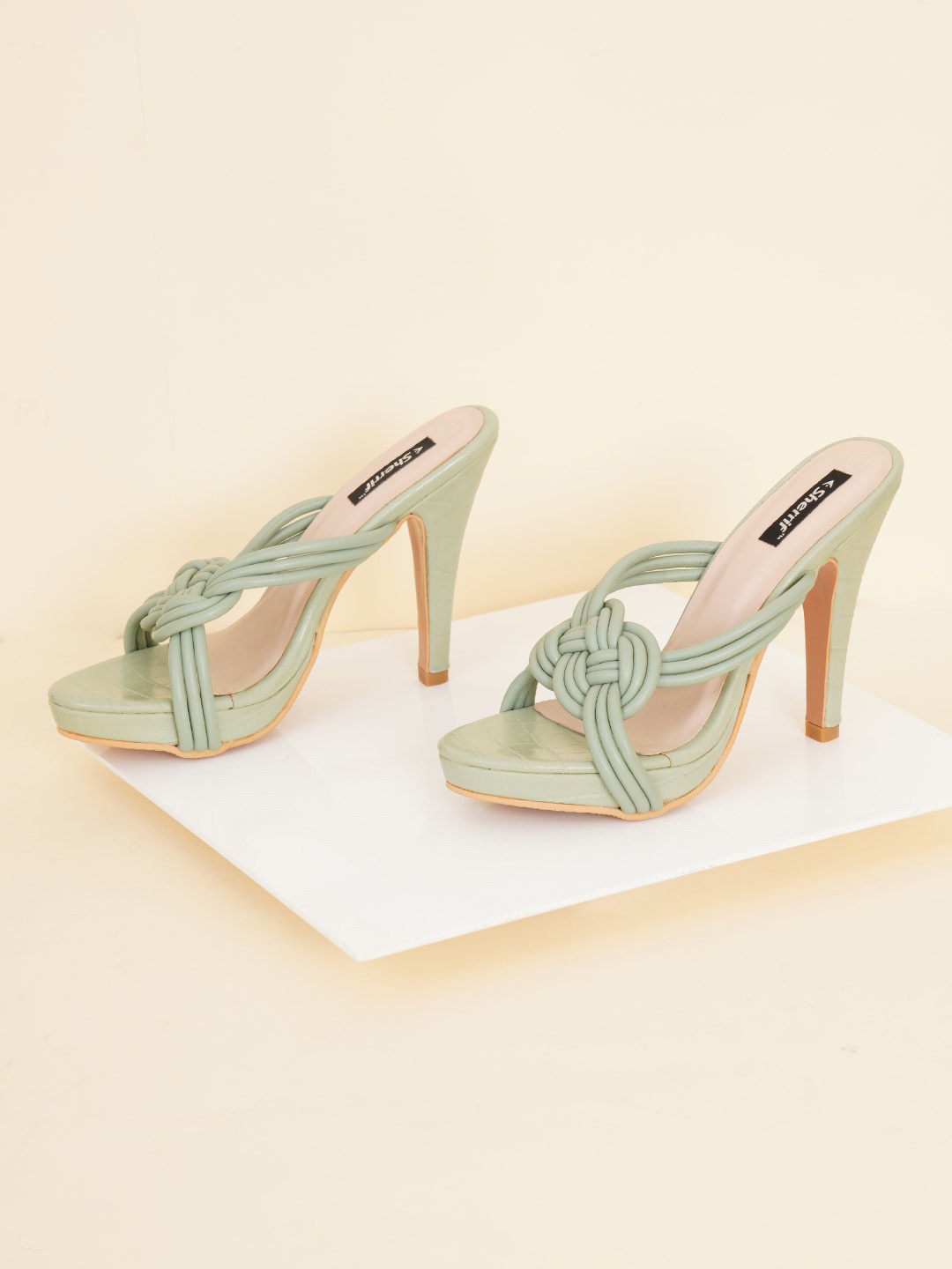 

Sherrif Shoes Stiletto Open Back Heels, Green