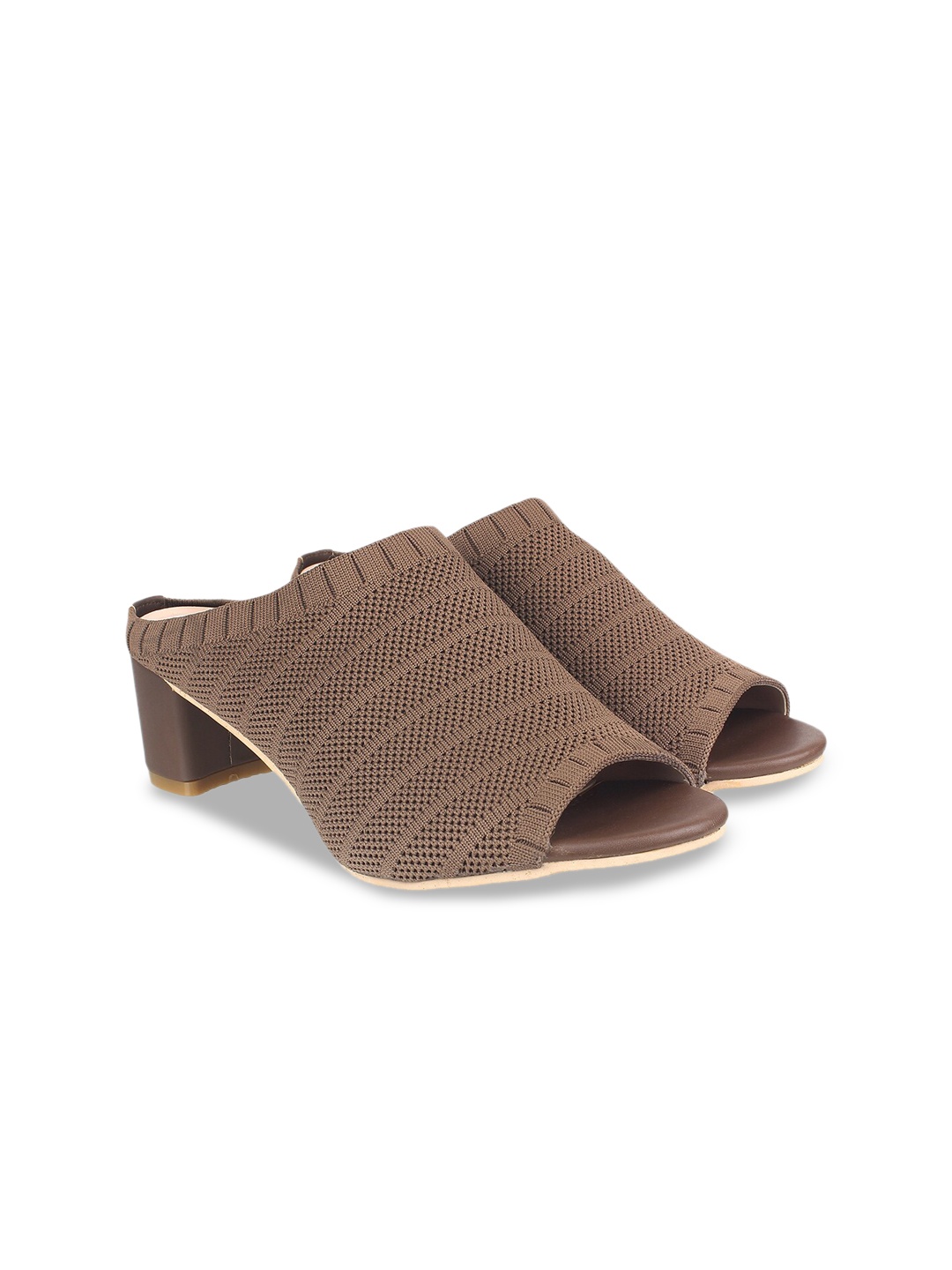 

Sherrif Shoes Woven Design Block Open Back Mules, Brown