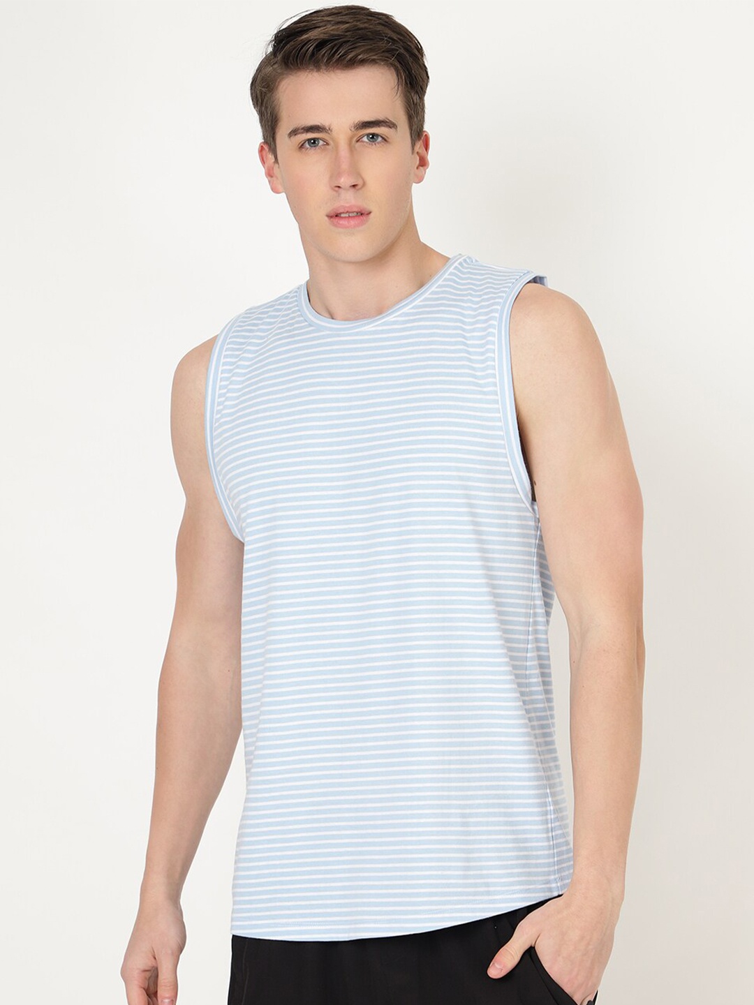 

YOONOY Men Striped Cotton T-shirt, Black