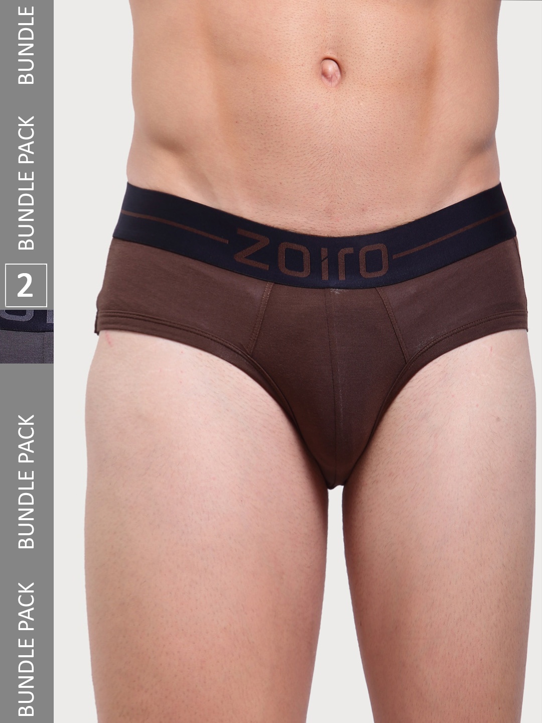 

Zoiro Men Pack Of 2 Mid-Rise Basic Briefs SOFTSBRIEFCanteen+SmokedPearl, Brown