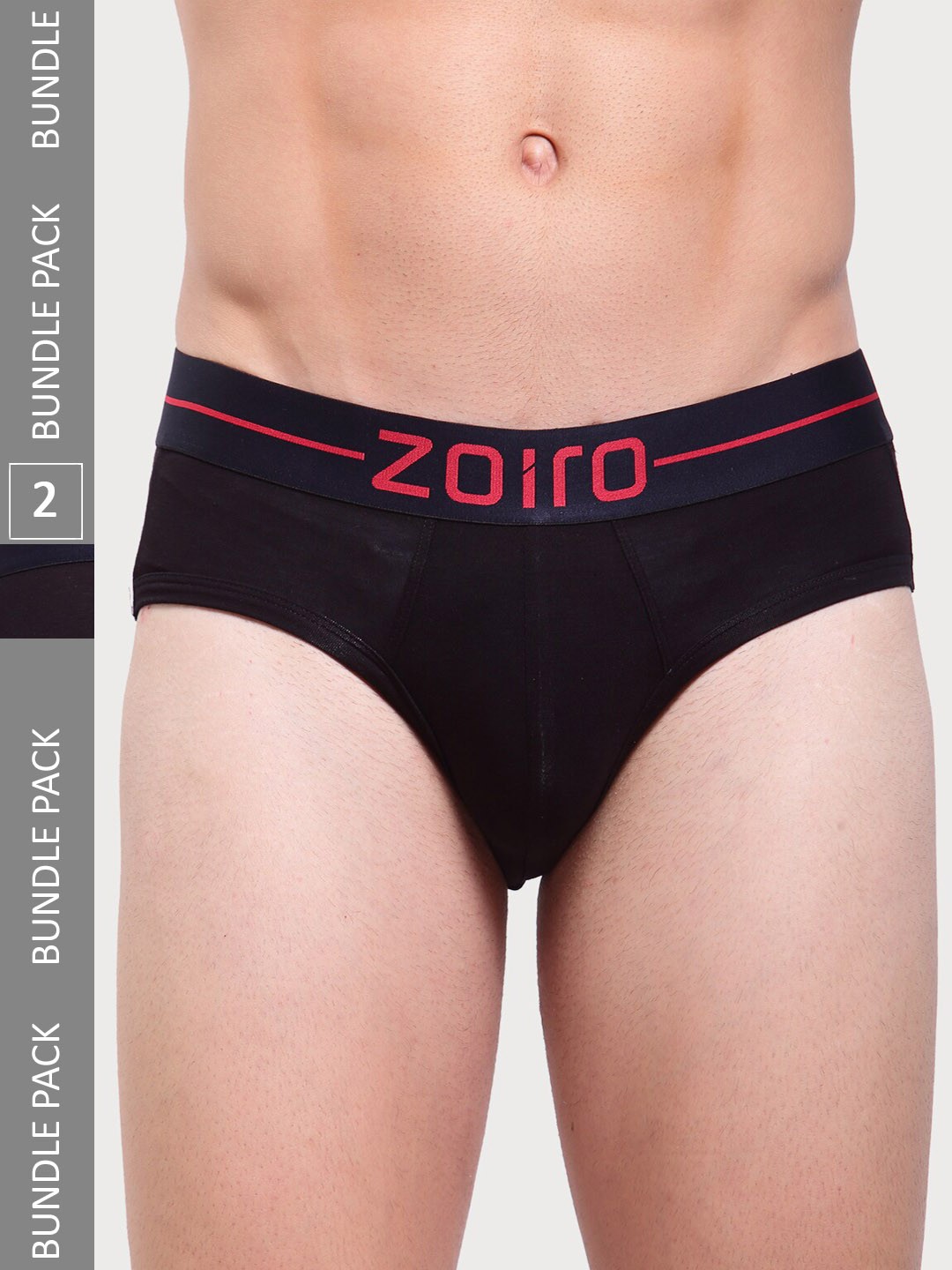 

Zoiro Men Pack Of 2 Solid Mid-Rise Basic Briefs, Black