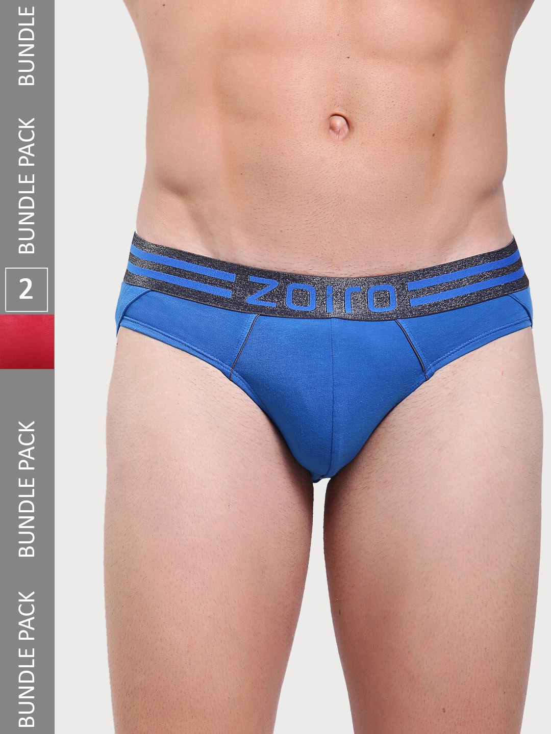 

Zoiro Men Pack Of 2 Mid-Rise Basic Briefs SPORTSBRIEF-513ChineseRed+SkyDiver, Blue
