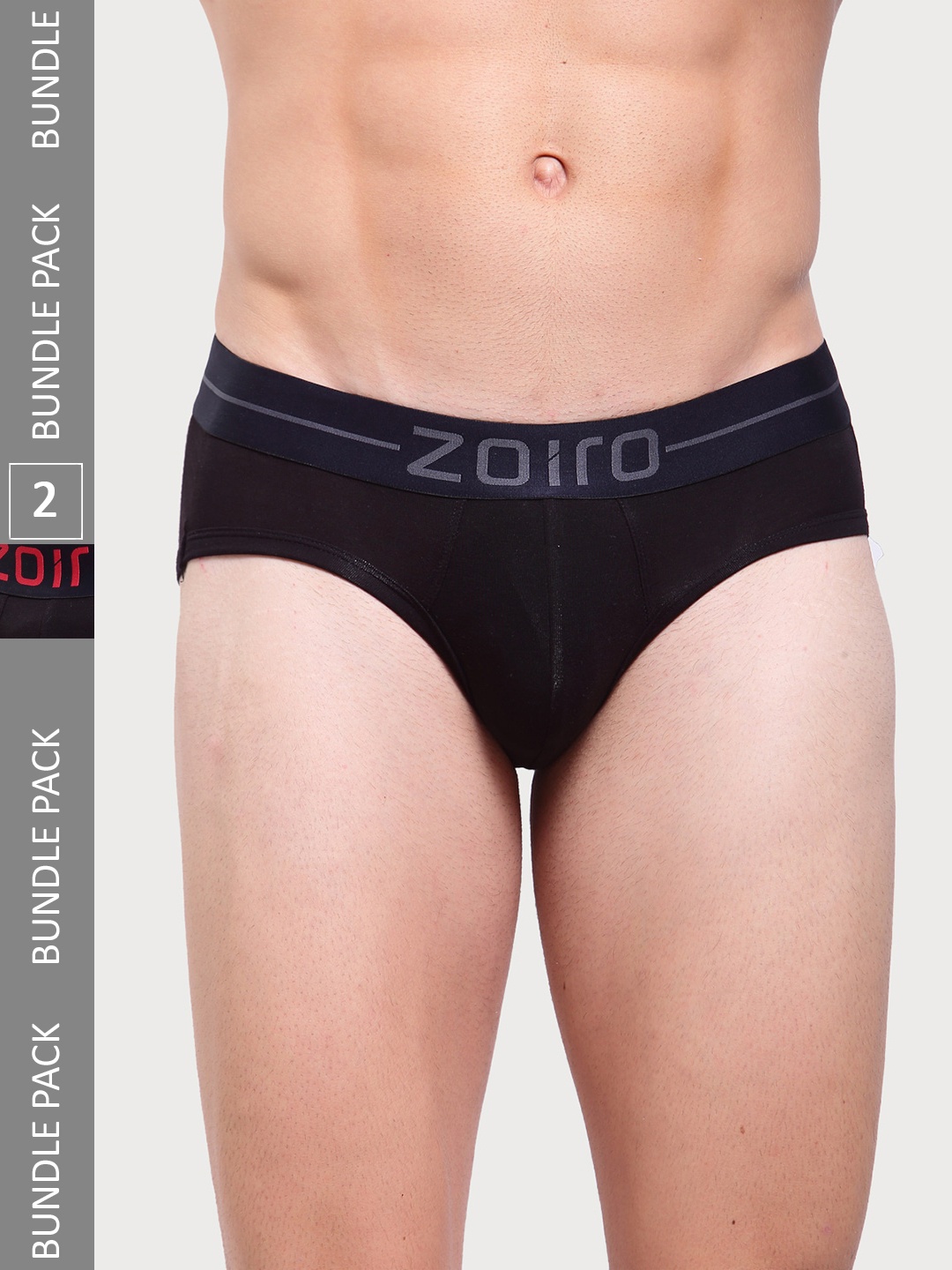 

Zoiro Men Pack Of 2 Solid Mid-Rise Basic Briefs, Black