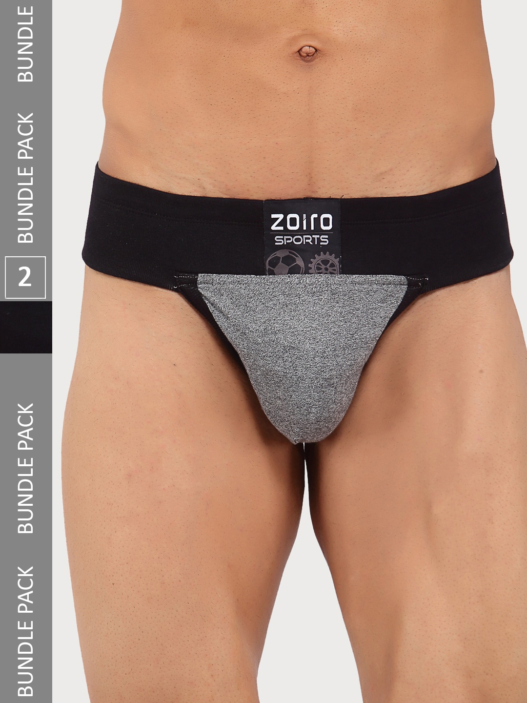 

Zoiro Men Pack Of 2 Solid Deo-Soft Basic Briefs SPORTS GYM SUPPORTER IE-514, Black