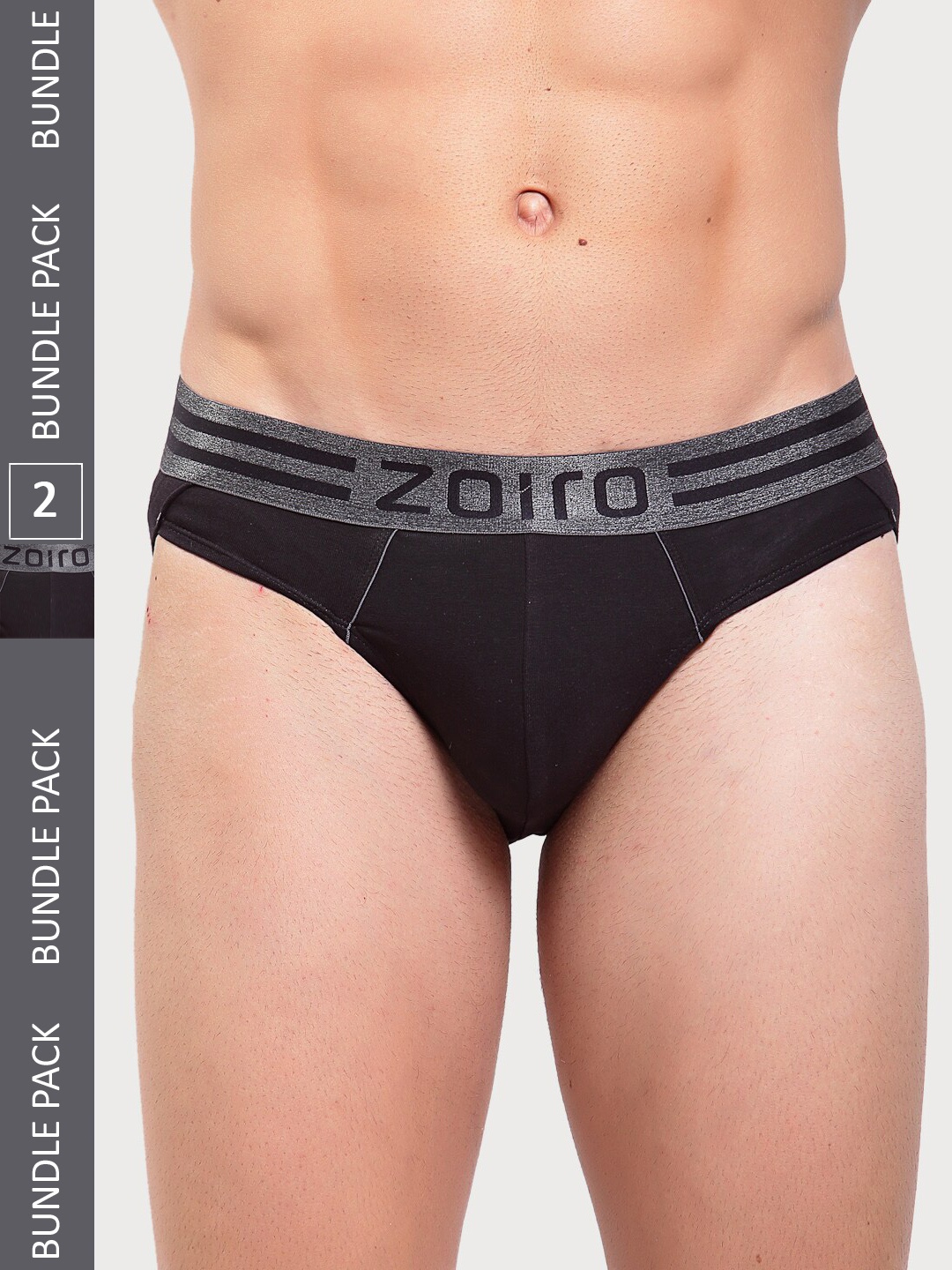 

Zoiro Men Pack Of 2 Mid-Rise Basic Briefs SPORTSBRIEF-513Black+Black